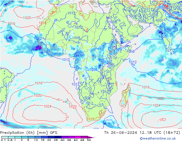 Totale neerslag (6h) GFS do 26.09.2024 18 UTC