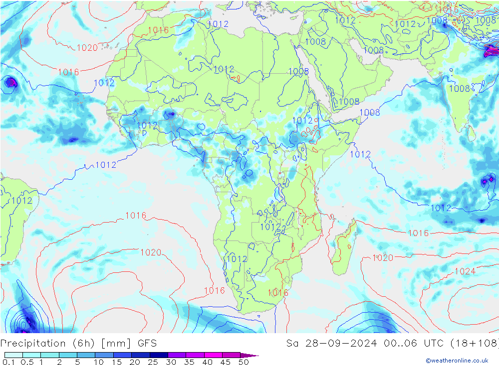 Prec 6h/Wind 10m/950 GFS Sáb 28.09.2024 06 UTC