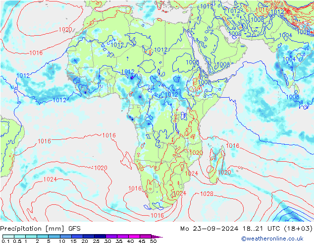 Precipitation GFS Mo 23.09.2024 21 UTC