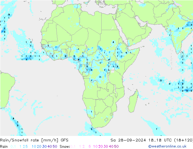 Rain/Snowfall rate GFS  28.09.2024 18 UTC