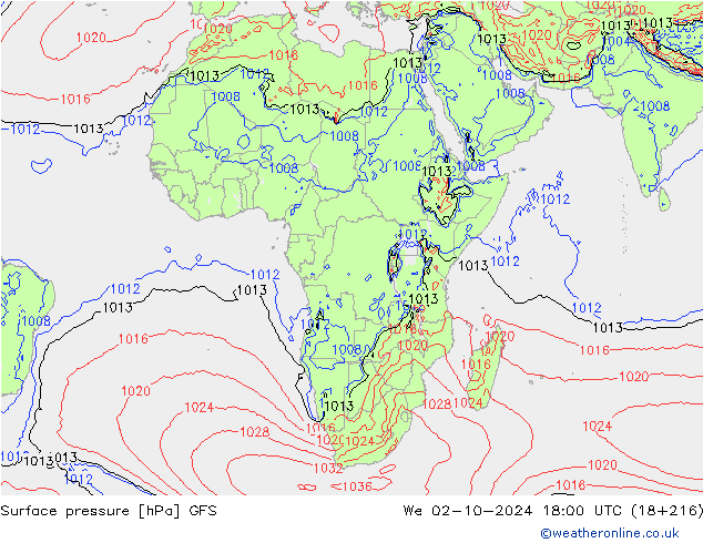 Surface pressure GFS We 02.10.2024 18 UTC