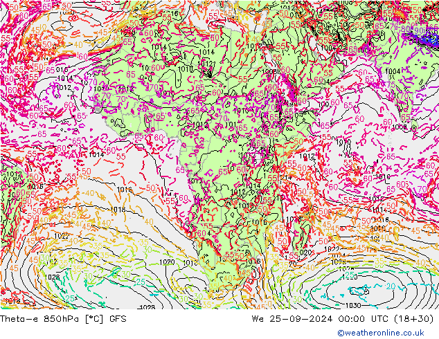 Theta-e 850hPa GFS Qua 25.09.2024 00 UTC