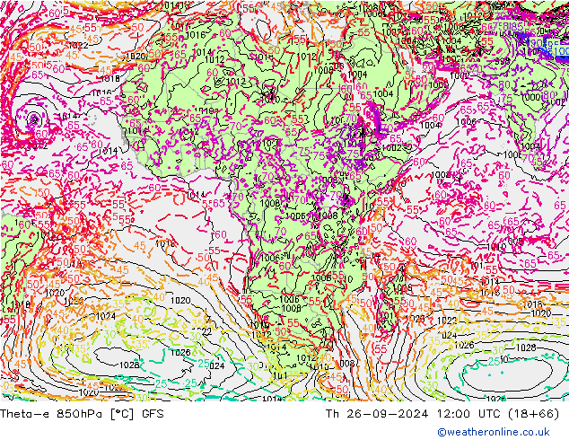 Theta-e 850hPa GFS Th 26.09.2024 12 UTC