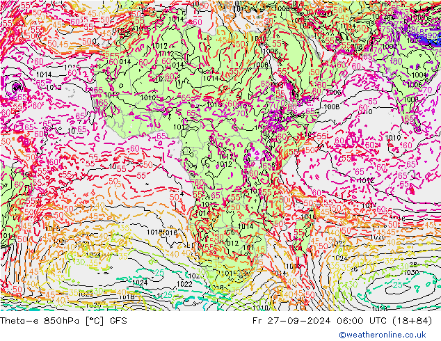 Theta-e 850hPa GFS Fr 27.09.2024 06 UTC