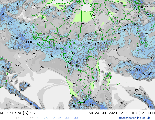 RH 700 hPa GFS Su 29.09.2024 18 UTC