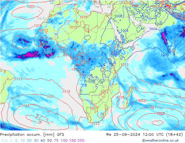 Precipitation accum. GFS We 25.09.2024 12 UTC