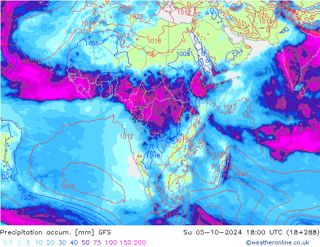 Precipitation accum. GFS Sa 05.10.2024 18 UTC