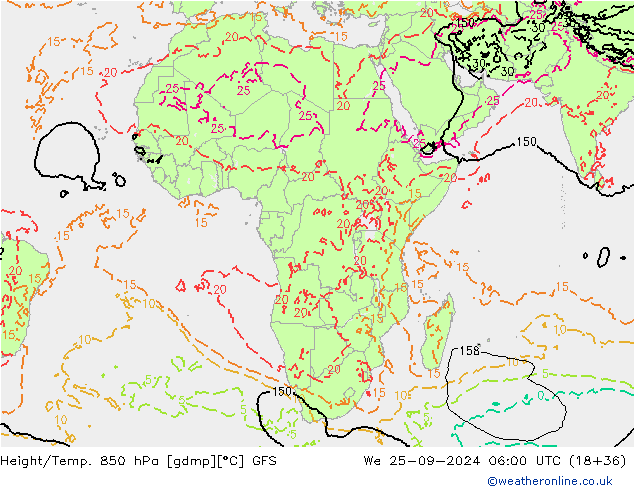 Height/Temp. 850 hPa GFS St 25.09.2024 06 UTC