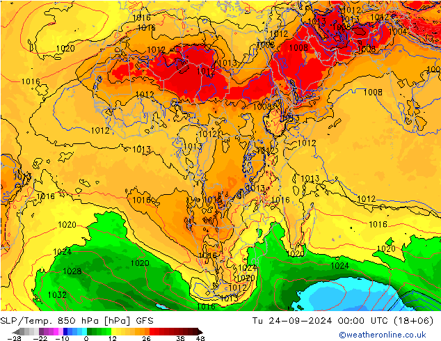 SLP/Temp. 850 hPa GFS Tu 24.09.2024 00 UTC