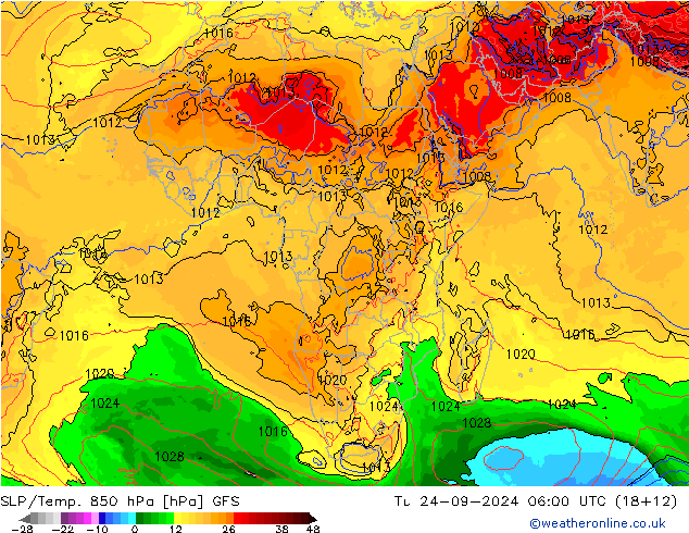 SLP/Temp. 850 hPa GFS Tu 24.09.2024 06 UTC