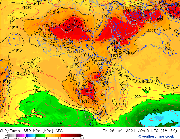 850 hPa Yer Bas./Sıc GFS Per 26.09.2024 00 UTC