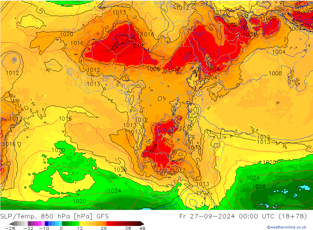 SLP/Temp. 850 hPa GFS Pá 27.09.2024 00 UTC