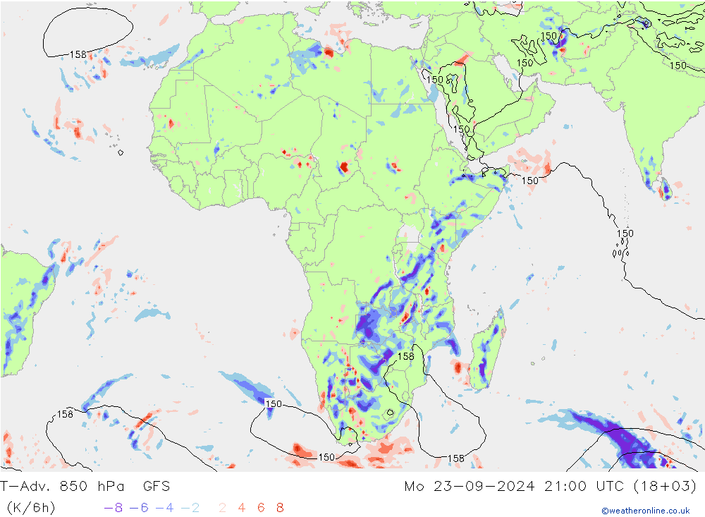 T-Adv. 850 hPa GFS lun 23.09.2024 21 UTC