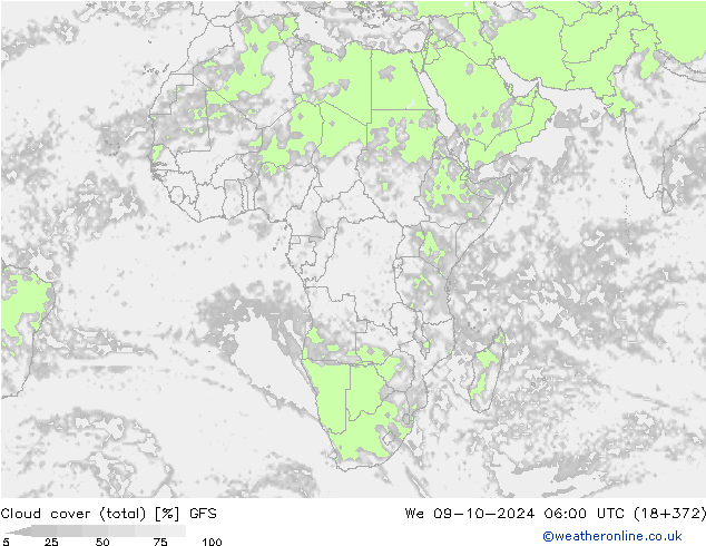 Nuages (total) GFS mer 09.10.2024 06 UTC