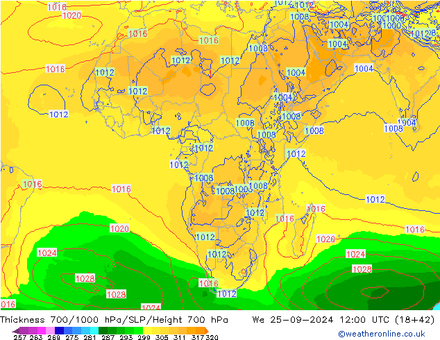 700-1000 hPa Kalınlığı GFS Çar 25.09.2024 12 UTC