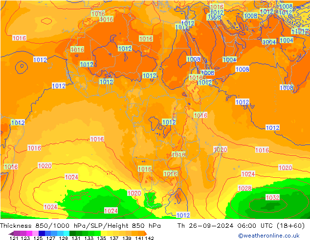 Thck 850-1000 hPa GFS Th 26.09.2024 06 UTC