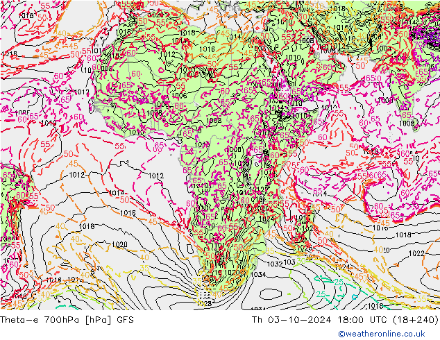 Theta-e 700hPa GFS Th 03.10.2024 18 UTC