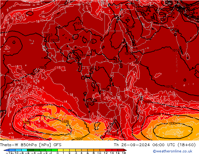 Theta-W 850hPa GFS Čt 26.09.2024 06 UTC