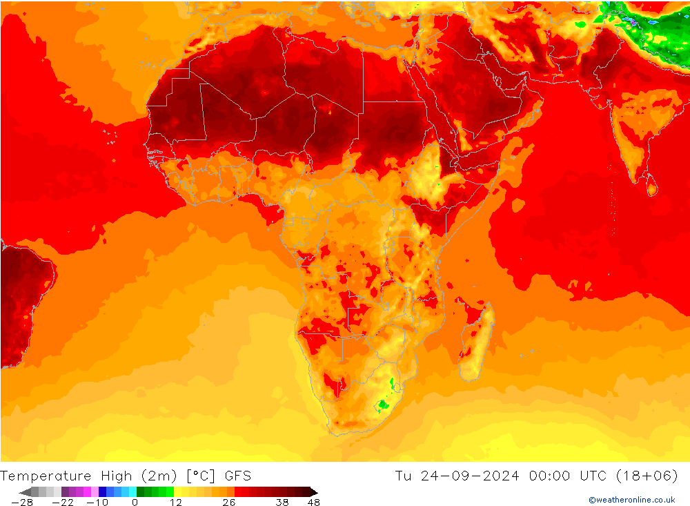 Max. Temperatura (2m) GFS wto. 24.09.2024 00 UTC