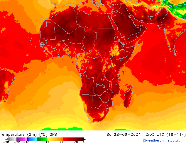 Temperatura (2m) GFS sab 28.09.2024 12 UTC