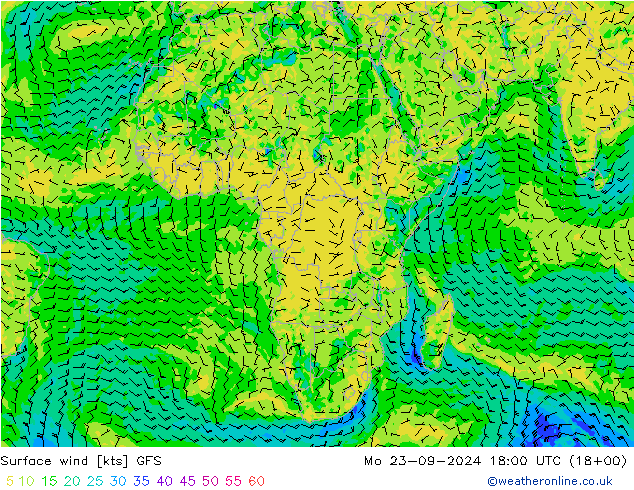 ветер 10 m GFS пн 23.09.2024 18 UTC