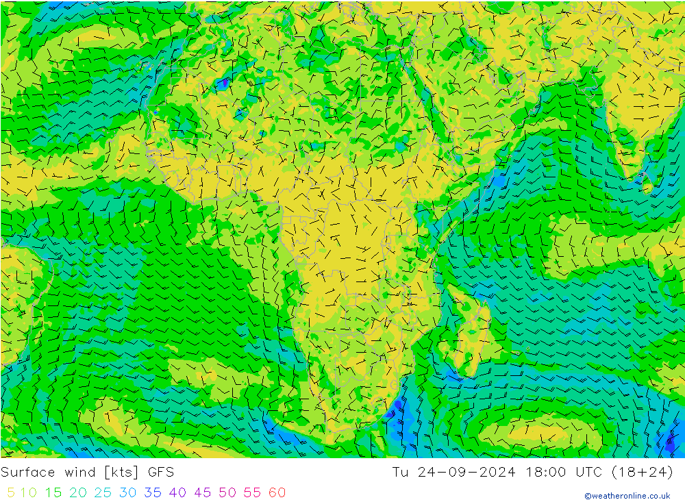 Wind 10 m GFS di 24.09.2024 18 UTC