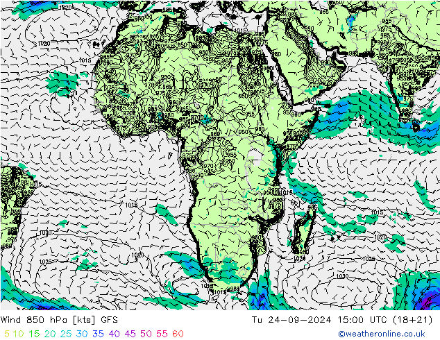 wiatr 850 hPa GFS wto. 24.09.2024 15 UTC