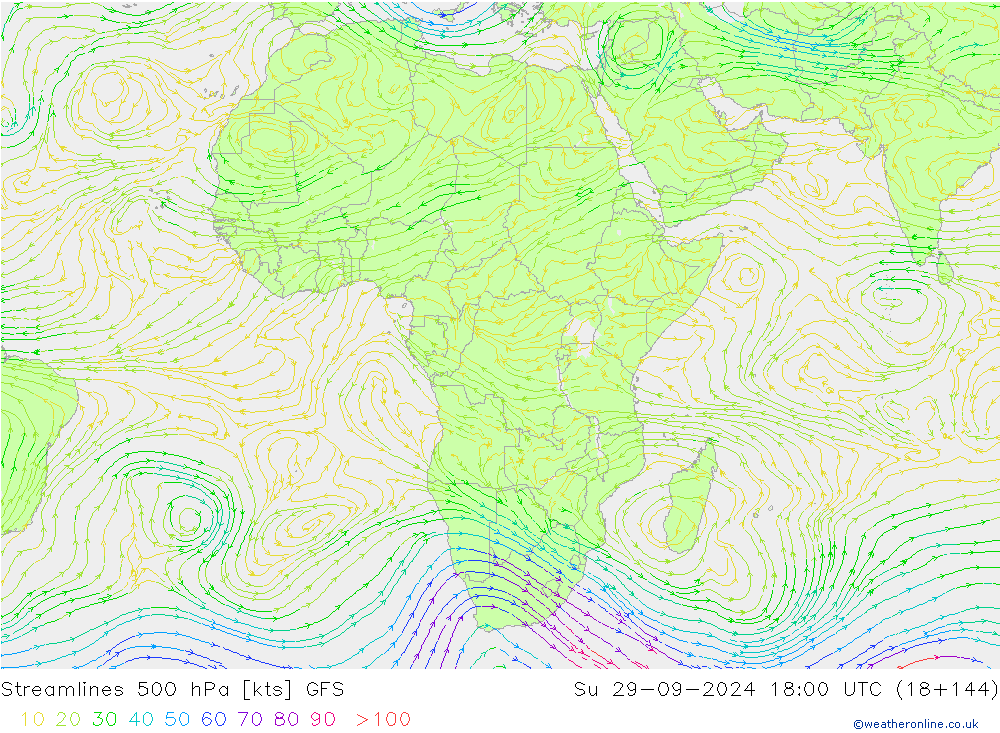 Streamlines 500 hPa GFS Su 29.09.2024 18 UTC