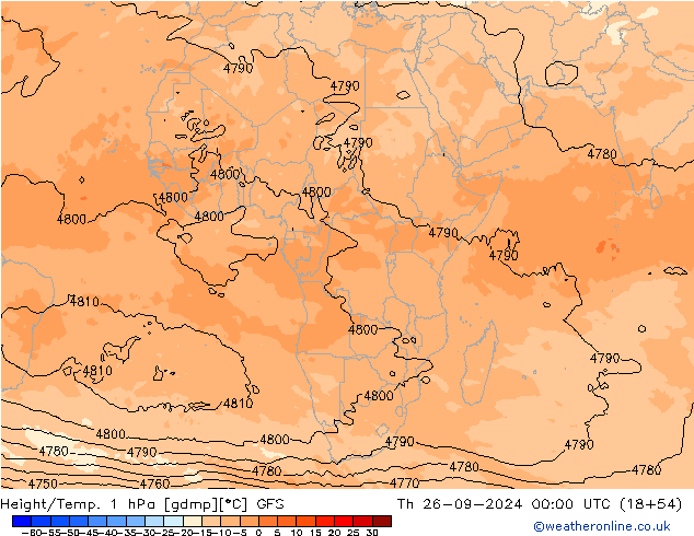 Height/Temp. 1 гПа GFS чт 26.09.2024 00 UTC