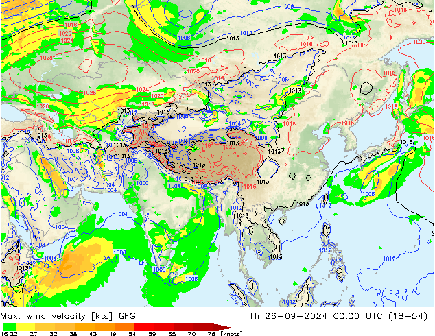 Max. wind velocity GFS jeu 26.09.2024 00 UTC