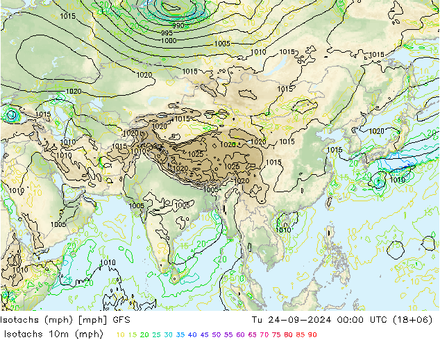 Isotachs (mph) GFS mar 24.09.2024 00 UTC