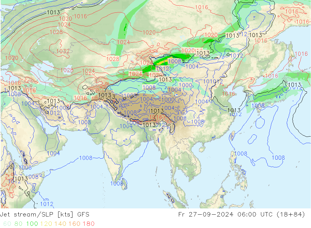 Corriente en chorro GFS vie 27.09.2024 06 UTC