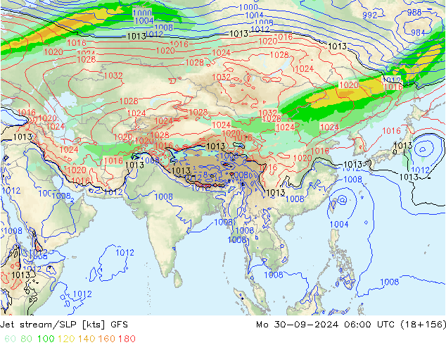 Corriente en chorro GFS lun 30.09.2024 06 UTC