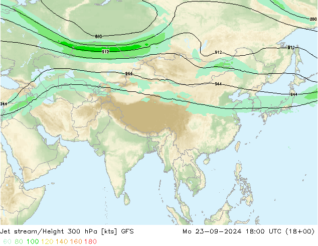 Jet stream/Height 300 hPa GFS Mo 23.09.2024 18 UTC