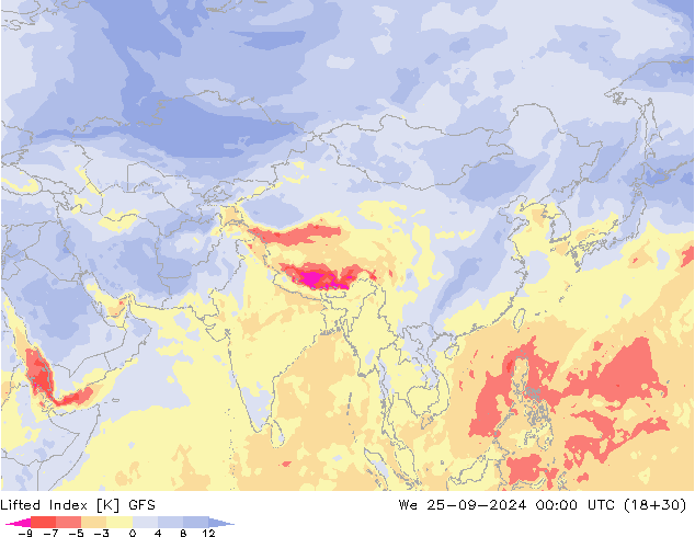 Lifted Index GFS St 25.09.2024 00 UTC