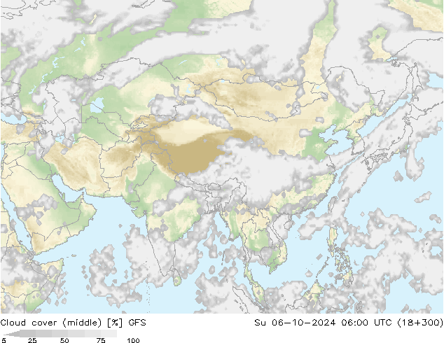 Cloud cover (middle) GFS Su 06.10.2024 06 UTC