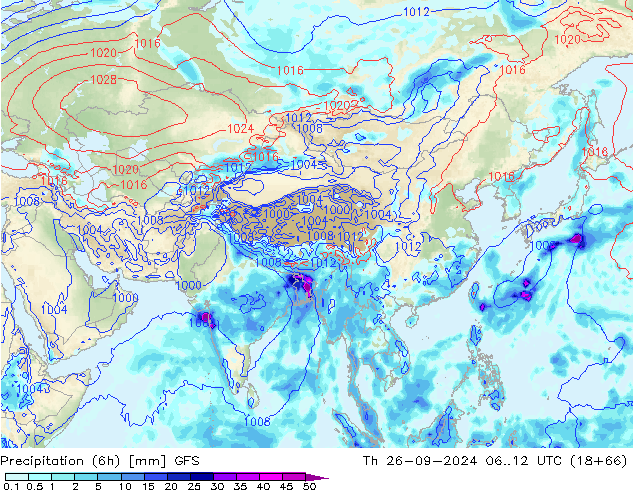 Z500/Rain (+SLP)/Z850 GFS czw. 26.09.2024 12 UTC