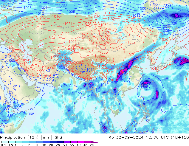 Precipitation (12h) GFS Mo 30.09.2024 00 UTC