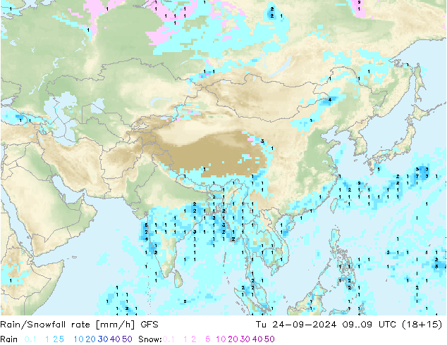 Rain/Snowfall rate GFS mar 24.09.2024 09 UTC