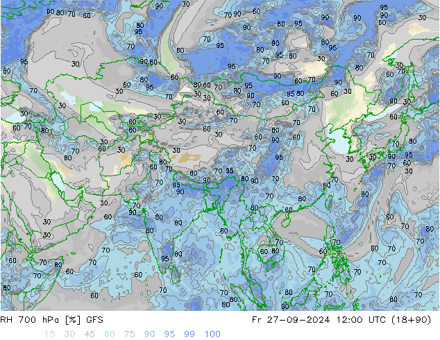 Humedad rel. 700hPa GFS vie 27.09.2024 12 UTC