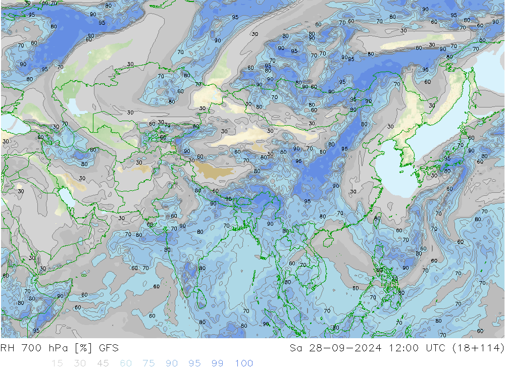 RH 700 hPa GFS Sa 28.09.2024 12 UTC