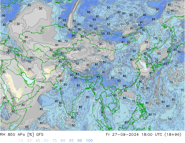 RH 850 hPa GFS Fr 27.09.2024 18 UTC