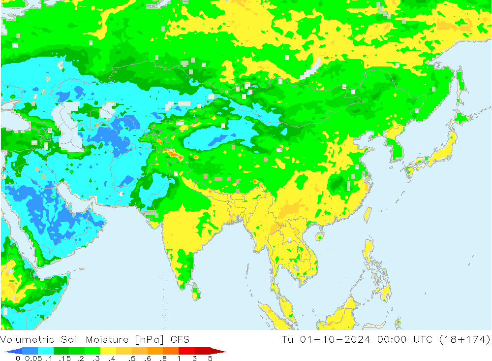 Volumetric Soil Moisture GFS Tu 01.10.2024 00 UTC