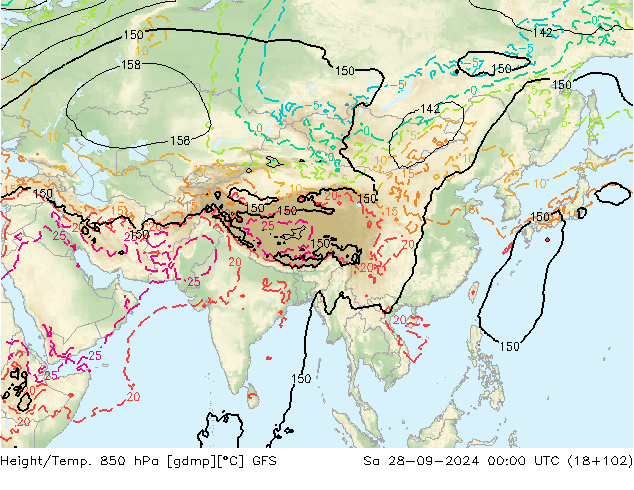 Height/Temp. 850 hPa GFS Sa 28.09.2024 00 UTC