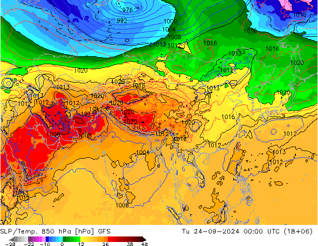 SLP/Temp. 850 hPa GFS Září 2024