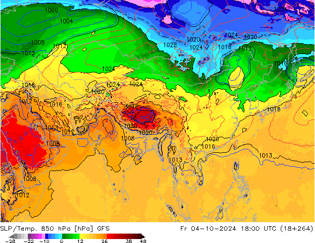 SLP/Temp. 850 hPa GFS Fr 04.10.2024 18 UTC