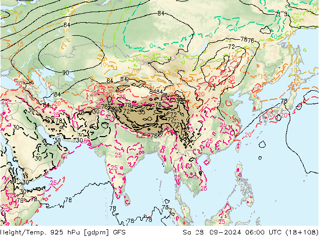 Hoogte/Temp. 925 hPa GFS za 28.09.2024 06 UTC