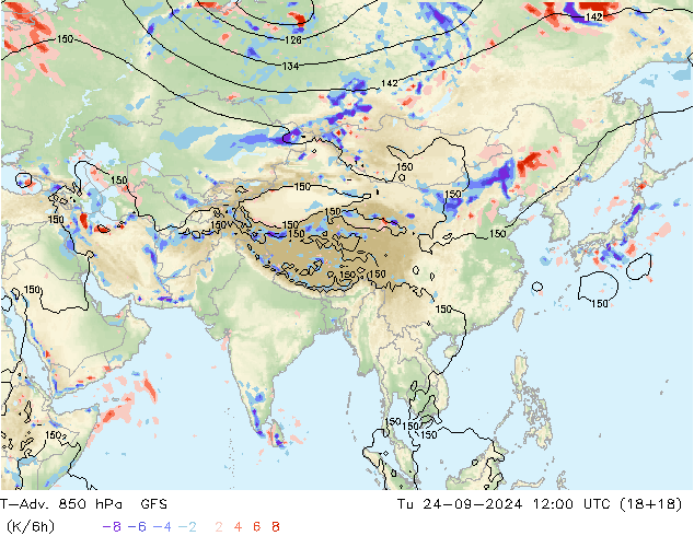 T-Adv. 850 hPa GFS Tu 24.09.2024 12 UTC