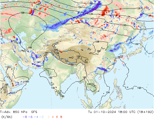 T-Adv. 850 hPa GFS Tu 01.10.2024 18 UTC