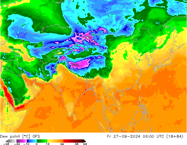 Rosný bod GFS Pá 27.09.2024 06 UTC